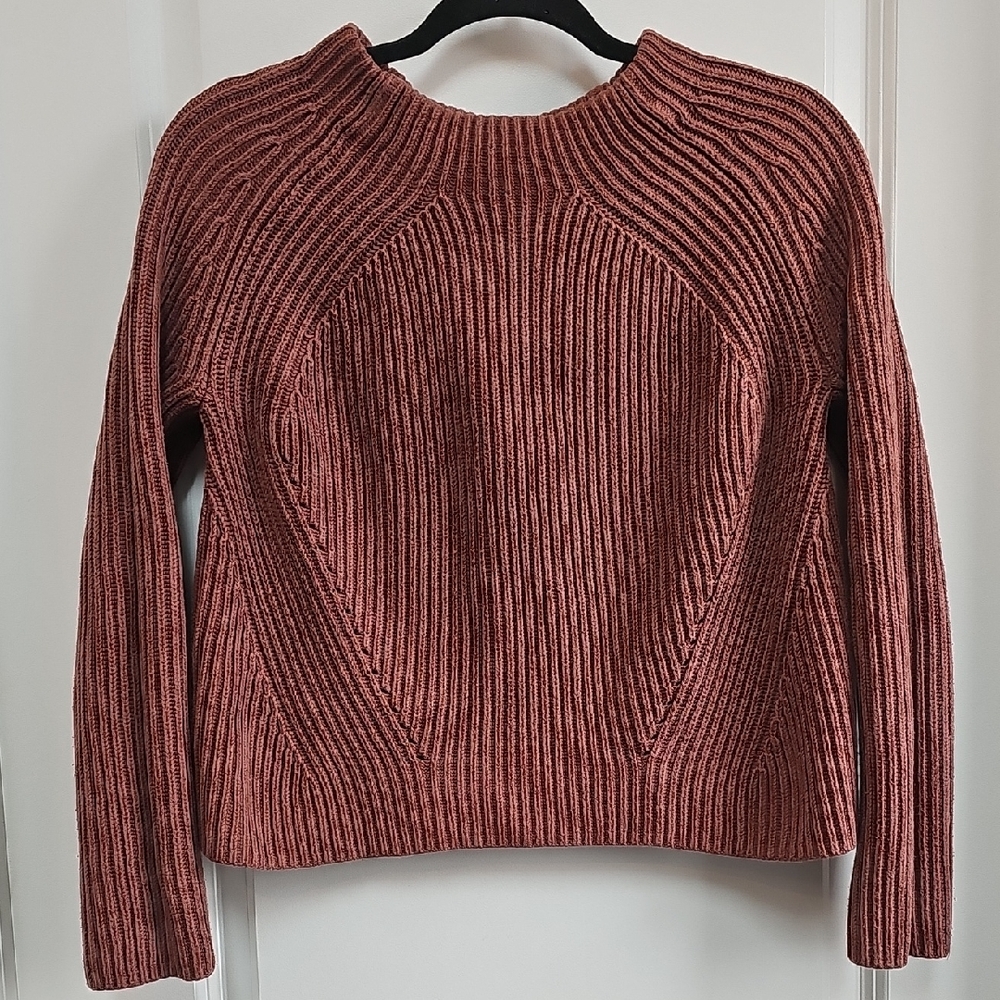 Athleta Brown Cowl Neck Sweater with Ribbed Texture
